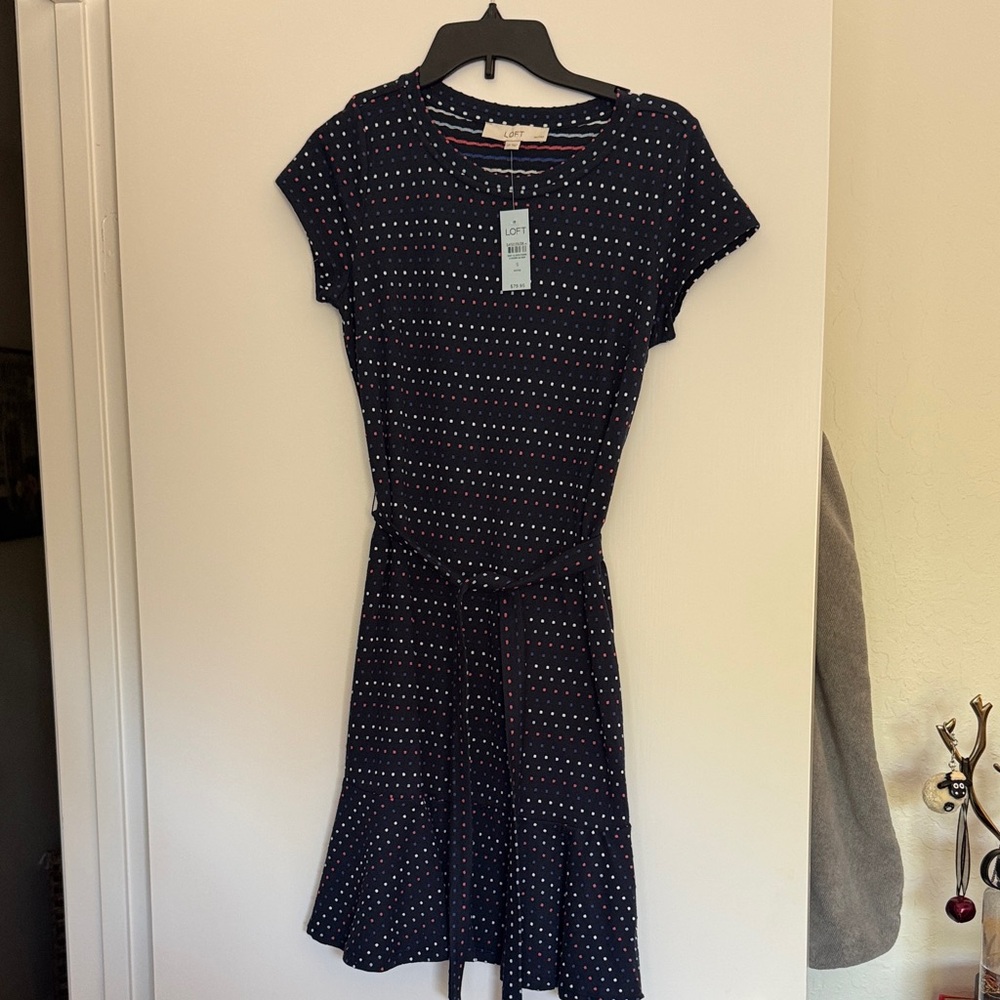 LOFT Black and White Dotted Midi Dress